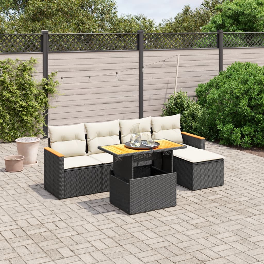 8721102578427_m_en_hd_1 vidaXL 6 Piece Garden Sofa Set with Cushions Black Poly Rattan - Image 1