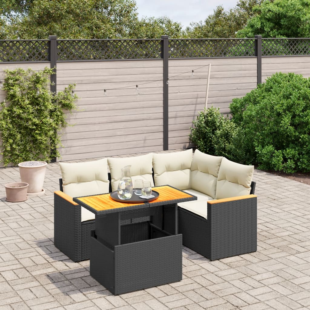 8721102578496_m_en_hd_1 vidaXL 5 Piece Garden Sofa Set with Cushions Black Poly Rattan - Image 1