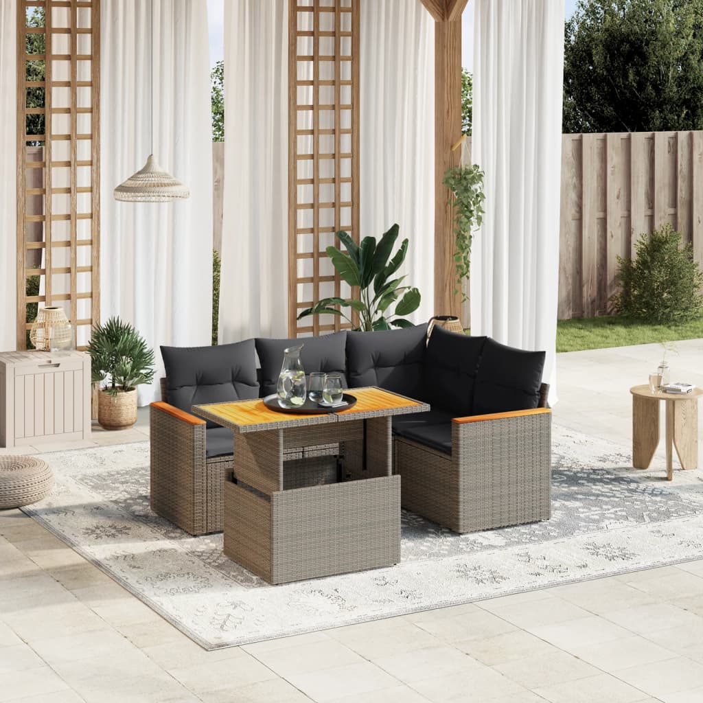 8721102578533_m_en_hd_1 vidaXL 5 Piece Garden Sofa Set with Cushions Grey Poly Rattan - Image 1