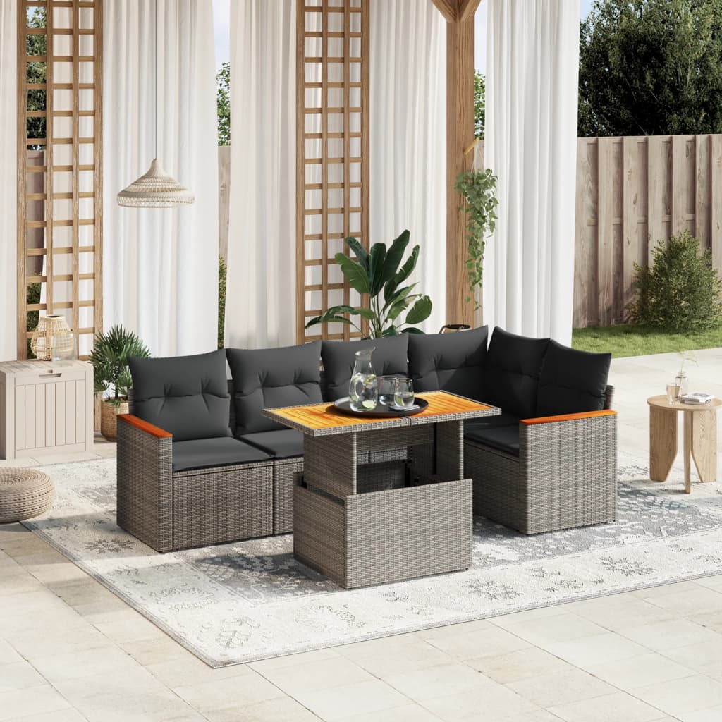 8721102578601_m_en_hd_1 vidaXL 6 Piece Garden Sofa Set with Cushions Grey Poly Rattan - Image 1