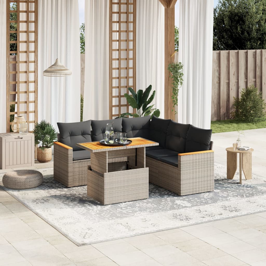 8721102578670_m_en_hd_1 vidaXL 6 Piece Garden Sofa Set with Cushions Grey Poly Rattan - Image 1