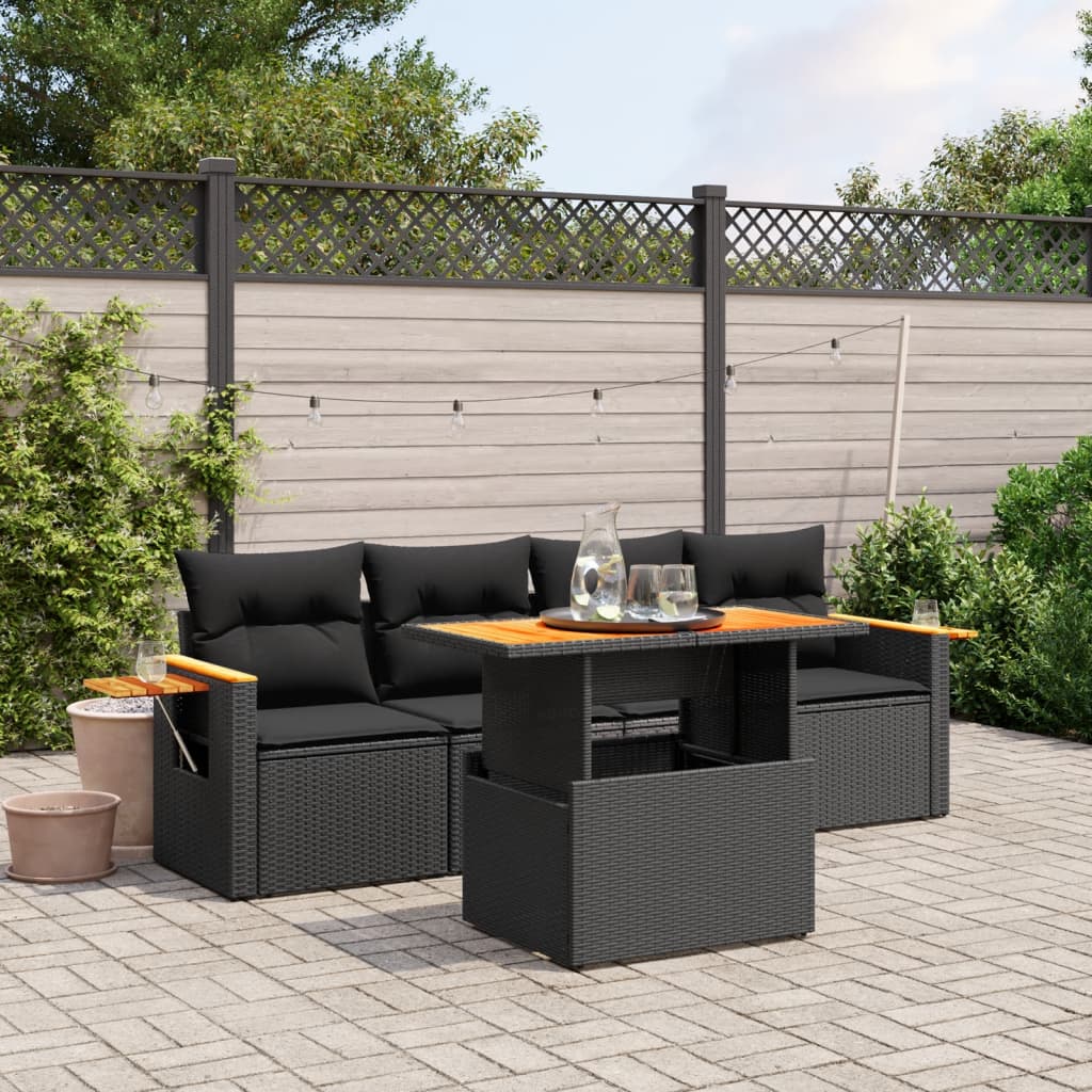 8721102581847_m_en_hd_1 vidaXL 5 Piece Garden Sofa Set with Cushions Black Poly Rattan - Image 1