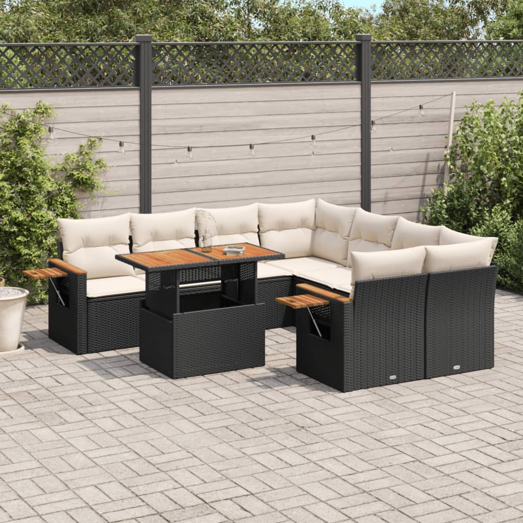 8721102582349_m_en_hd_1 vidaXL 9 Piece Garden Sofa Set with Cushions Black Poly Rattan - Image 1