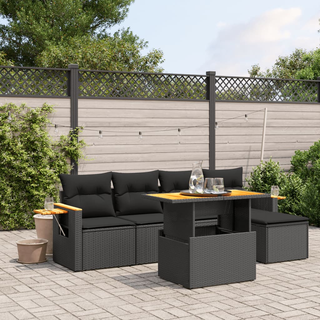 8721102582820_m_en_hd_1 vidaXL 6 Piece Garden Sofa Set with Cushions Black Poly Rattan - Image 1
