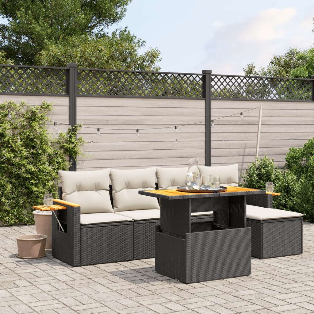 8721102582837_m_en_hd_1 vidaXL 6 Piece Garden Sofa Set with Cushions Black Poly Rattan - Image 1