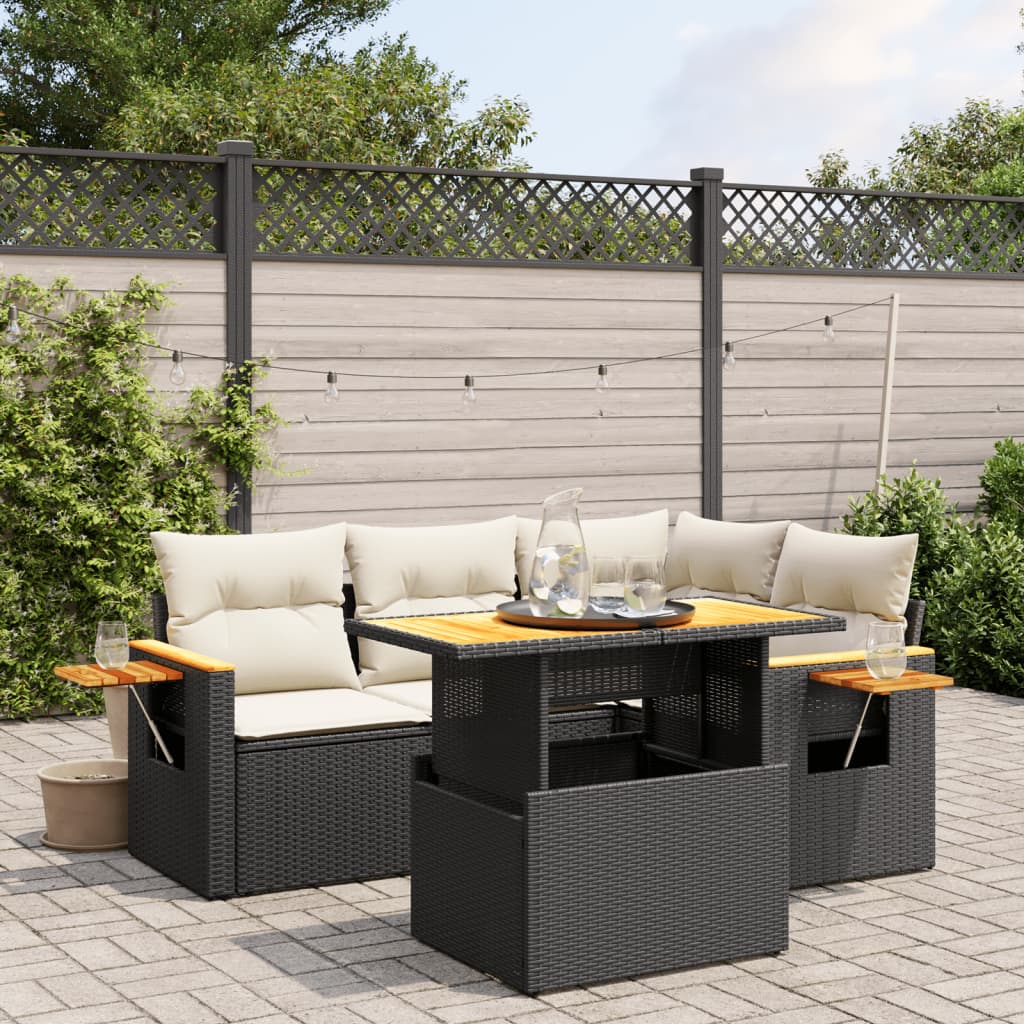 8721102582905_m_en_hd_1 vidaXL 5 Piece Garden Sofa Set with Cushions Black Poly Rattan - Image 1