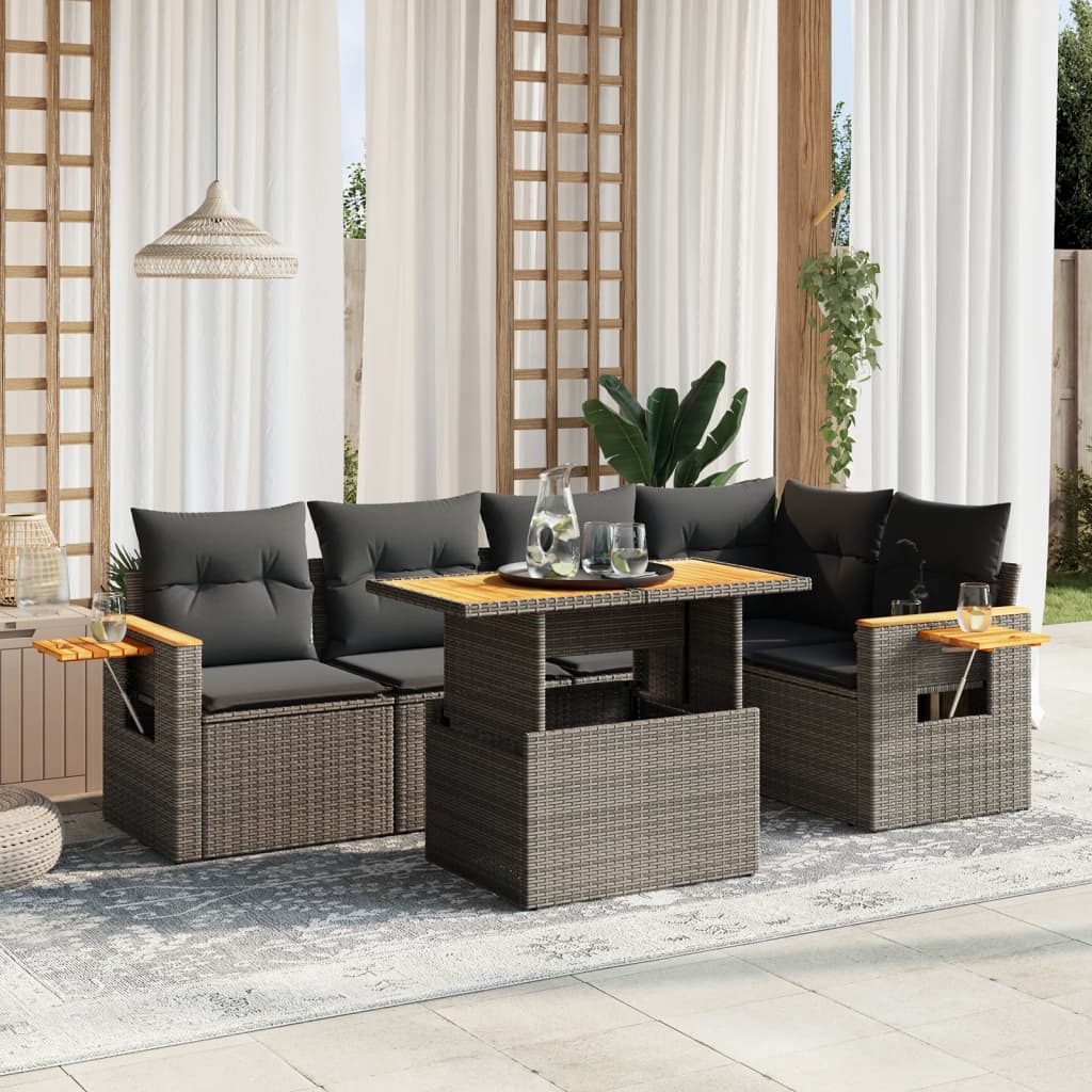 8721102583018_m_en_hd_1 vidaXL 6 Piece Garden Sofa Set with Cushions Grey Poly Rattan - Image 1