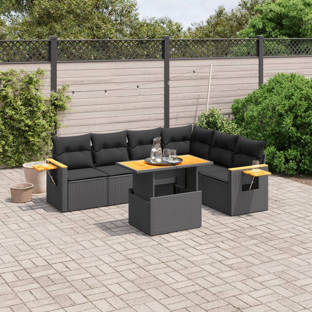 8721102583247_m_en_hd_1 vidaXL 7 Piece Garden Sofa Set with Cushions Black Poly Rattan - Image 1