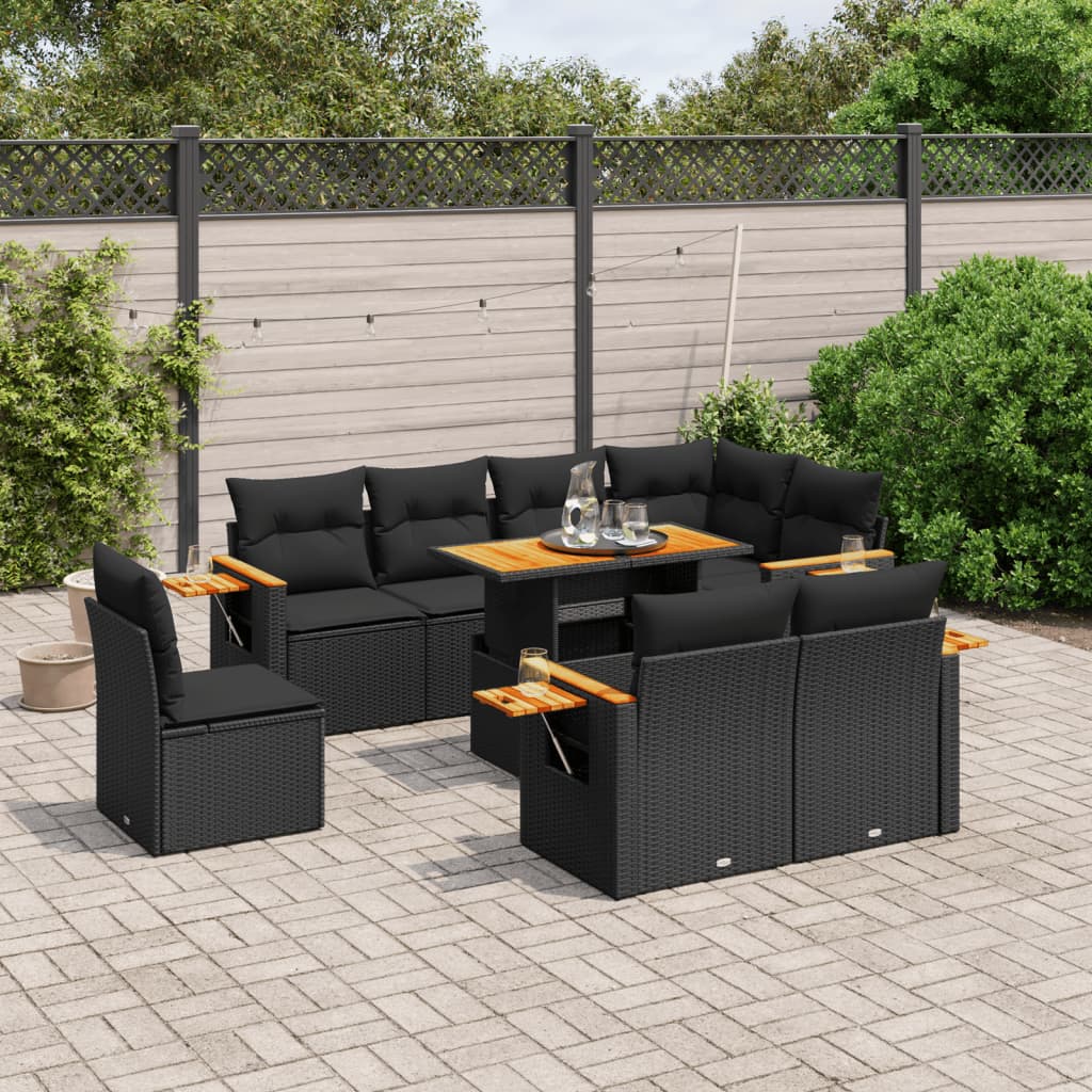 8721102584015_m_en_hd_1 vidaXL 9 Piece Garden Sofa Set with Cushions Black Poly Rattan - Image 1