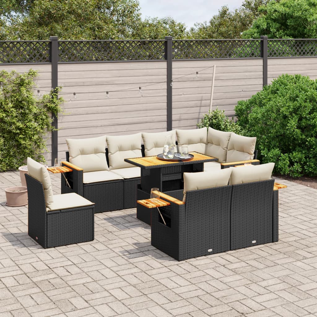 8721102584022_m_en_hd_1 vidaXL 9 Piece Garden Sofa Set with Cushions Black Poly Rattan - Image 1