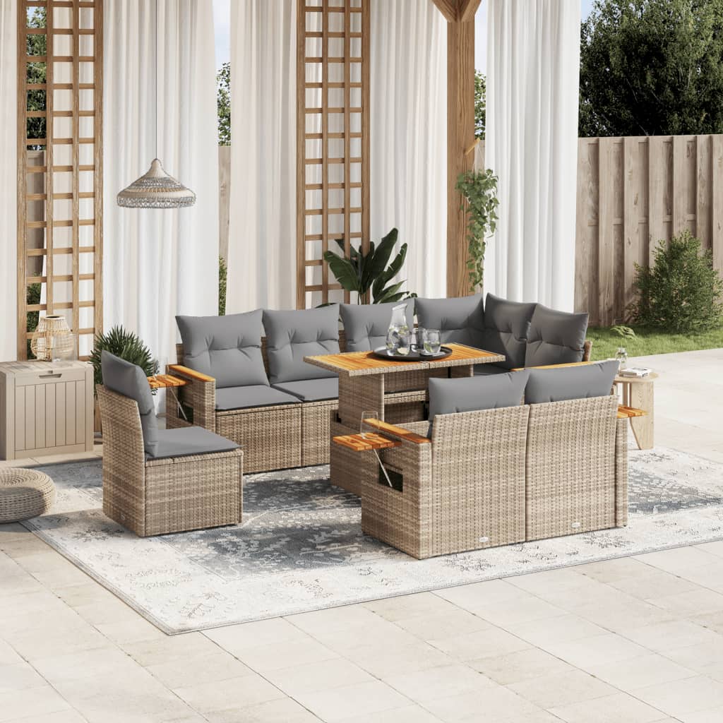 8721102584053_m_en_hd_1 vidaXL 9 Piece Garden Sofa Set with Cushions Beige Poly Rattan - Image 1