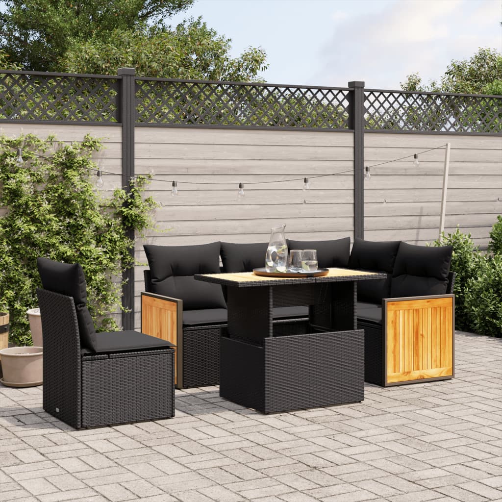8721102587511_m_en_hd_1 vidaXL 6 Piece Garden Sofa Set with Cushions Black Poly Rattan - Image 1