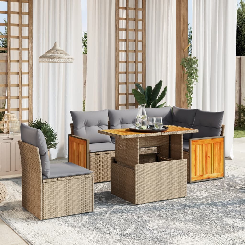 8721102587559_m_en_hd_1 vidaXL 6 Piece Garden Sofa Set with Cushions Beige Poly Rattan - Image 1