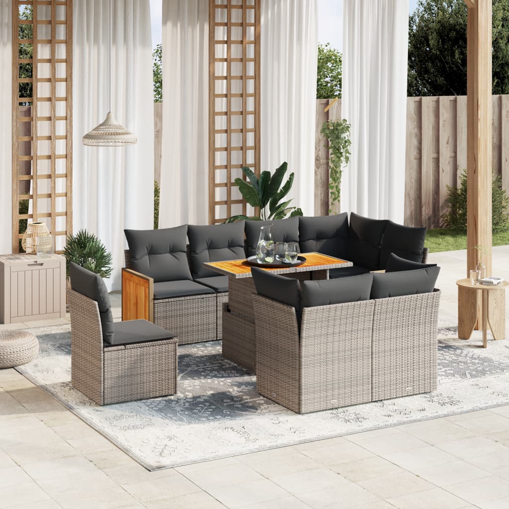 vidaXL 9 Piece Garden Sofa Set with Cushions Grey Poly Rattan