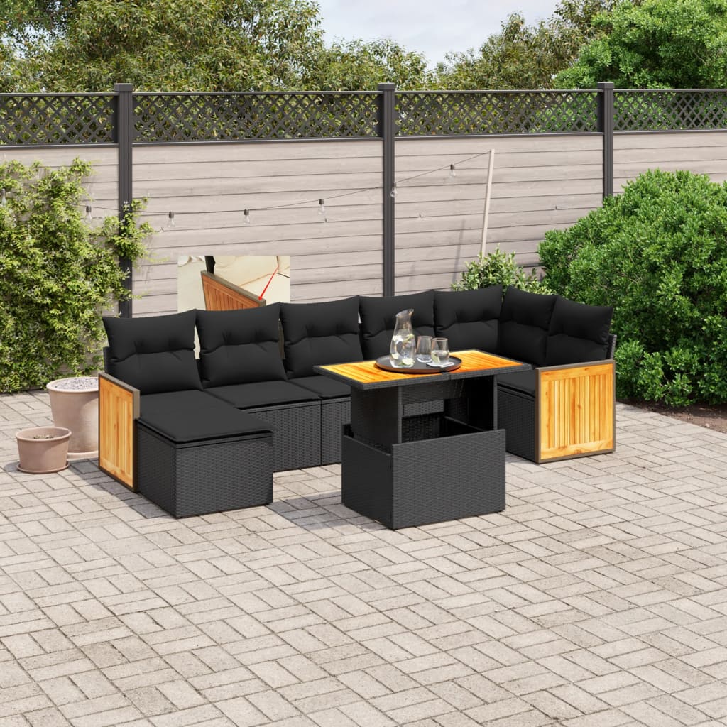 vidaXL 8 Piece Garden Sofa Set with Cushions Black Poly Rattan
