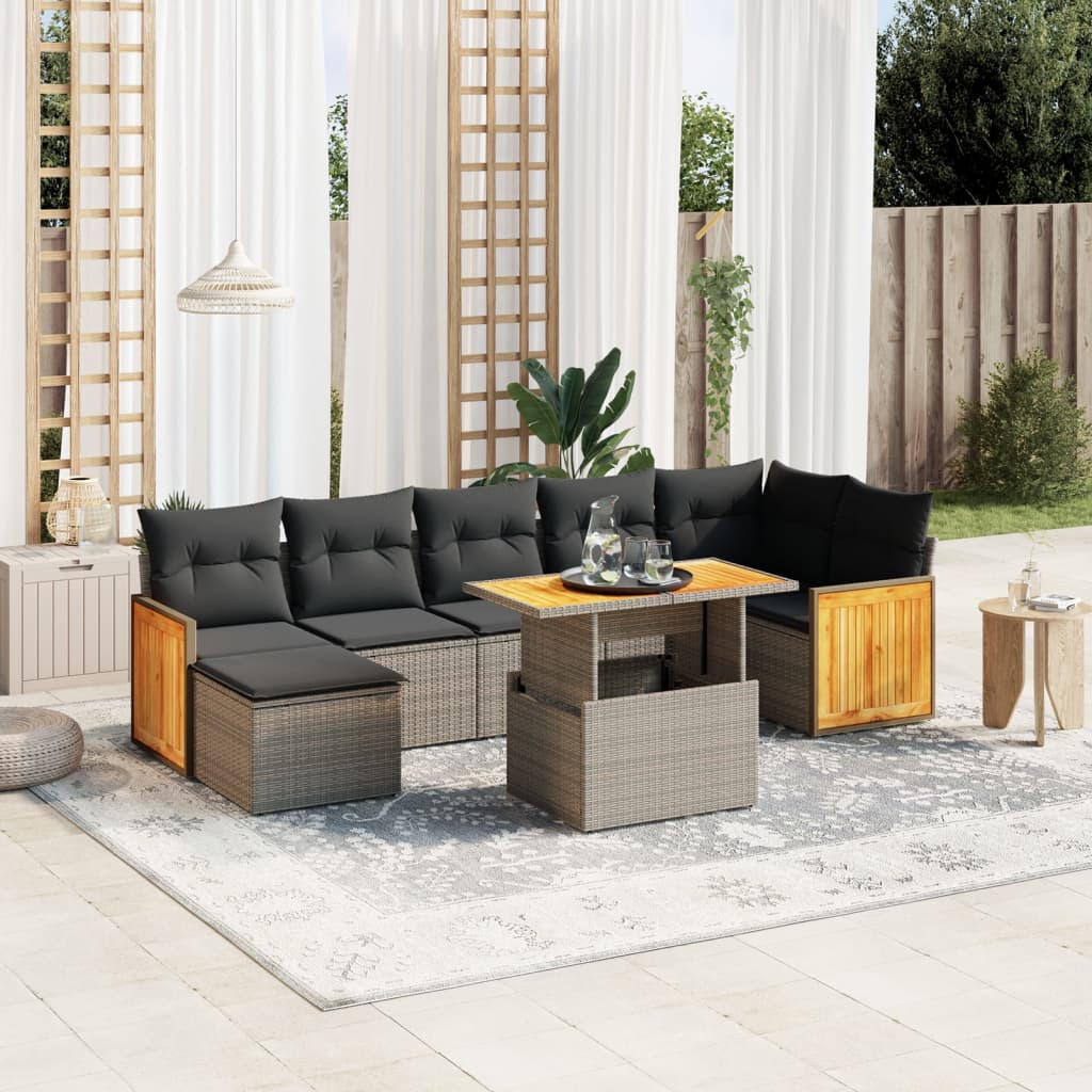 vidaXL 8 Piece Garden Sofa Set with Cushions Grey Poly Rattan