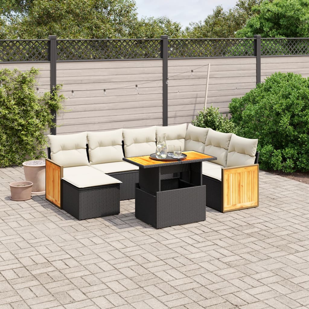 vidaXL 8 Piece Garden Sofa Set with Cushions Black Poly Rattan