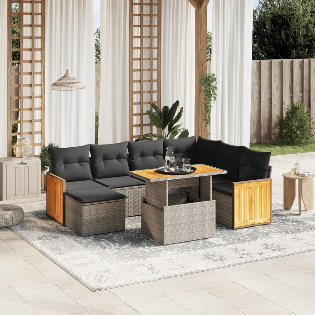 vidaXL 8 Piece Garden Sofa Set with Cushions Grey Poly Rattan