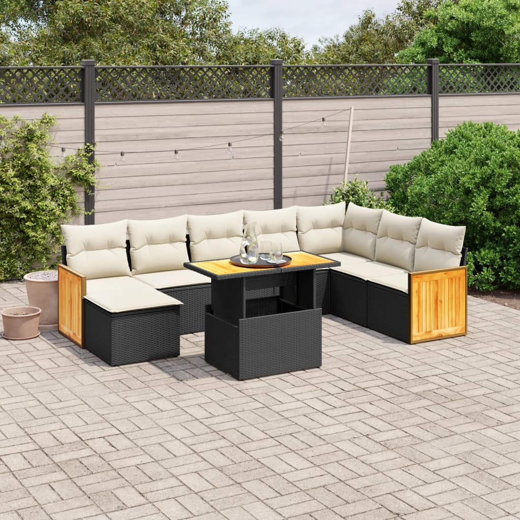 vidaXL 9 Piece Garden Sofa Set with Cushions Black Poly Rattan