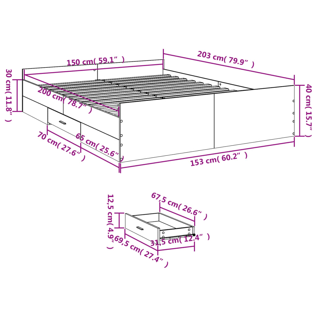 8721102619397_g_en_hd_9 vidaXL Bed Frame with Drawers without Mattress White 150x200 cm - Image 11
