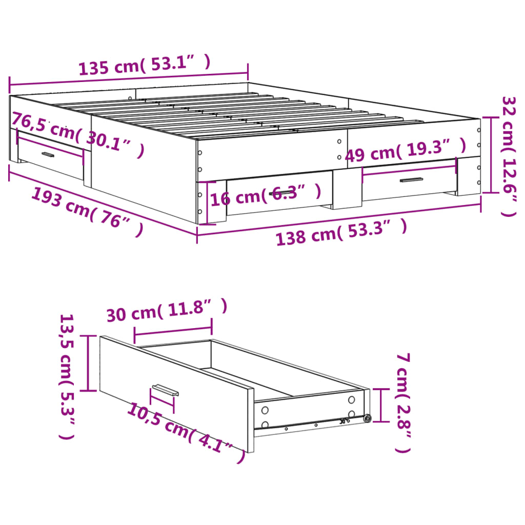 8721102620584_g_en_hd_8 vidaXL Bed Frame with Drawers without Mattress White 135x190 cm - Image 10