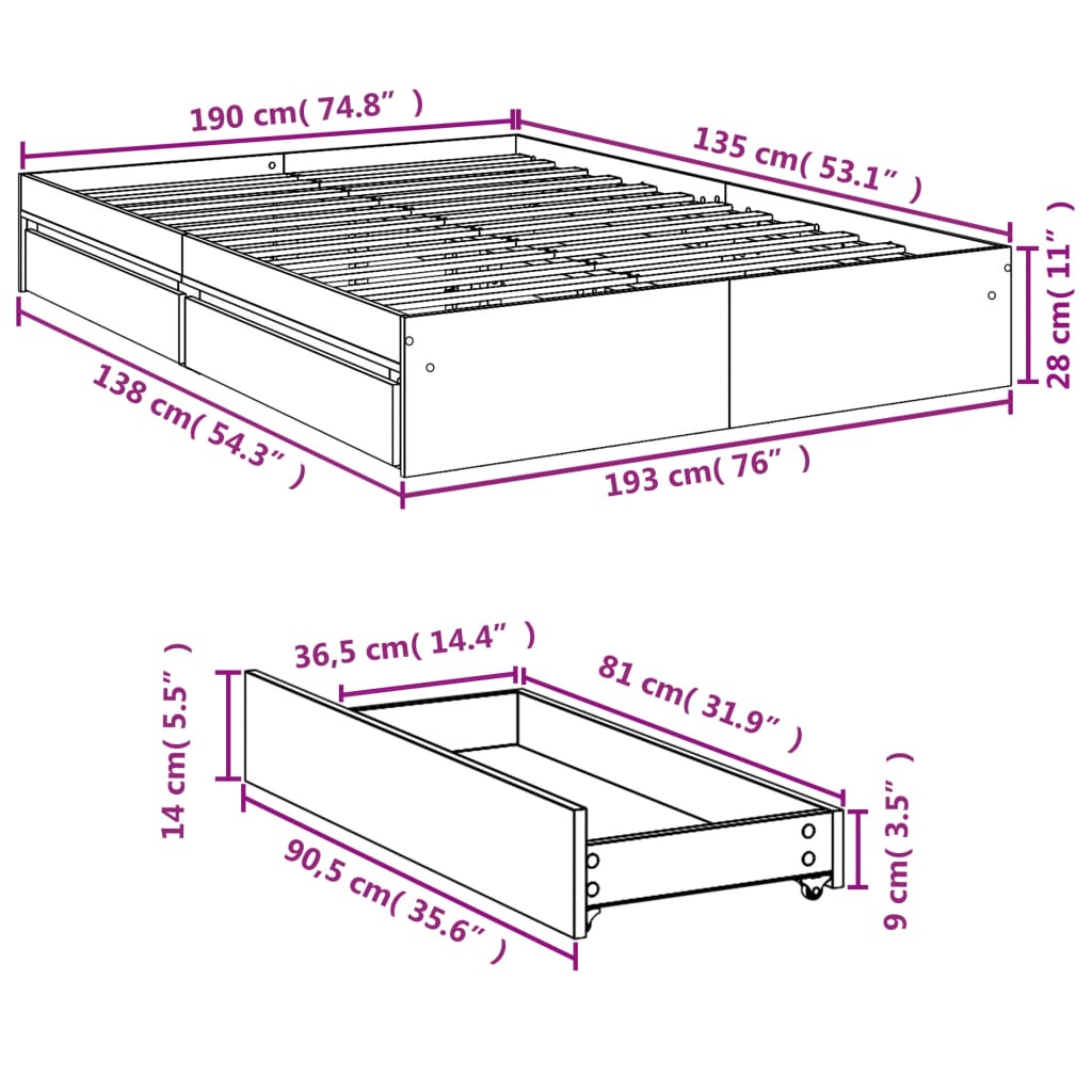 8721102623455_g_en_hd_8 vidaXL Bed Frame with Drawers without Mattress White 135x190 cm - Image 10