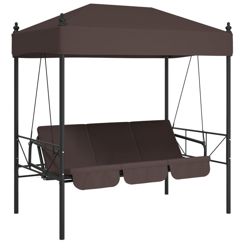 8721102632389_a_en_hd_1 vidaXL Garden Swing Bench with Canopy Coffee Brown Steel - Image 2