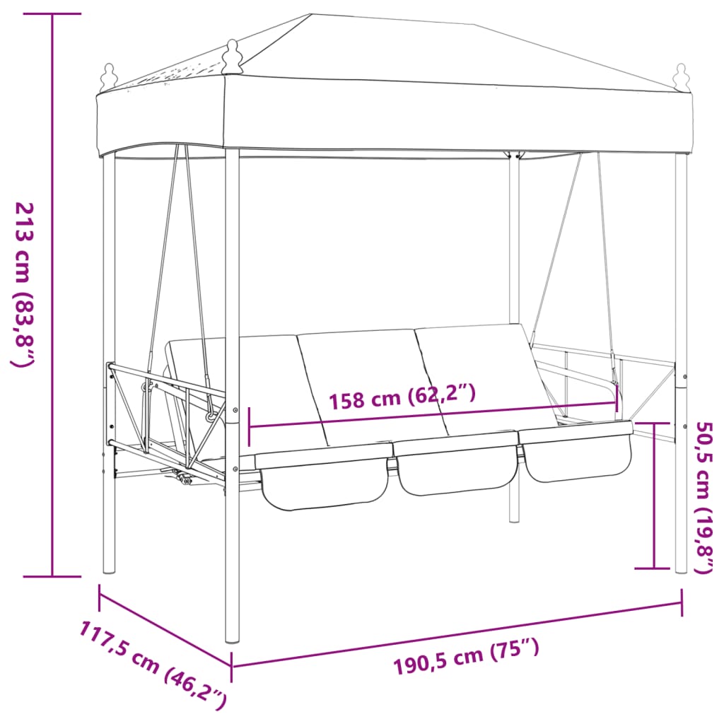 8721102632389_g_en_hd_9 vidaXL Garden Swing Bench with Canopy Coffee Brown Steel - Image 11