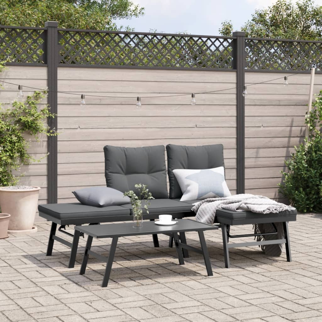 vidaXL Garden Benches with Cushions 2 pcs Black Powder-coated Steel
