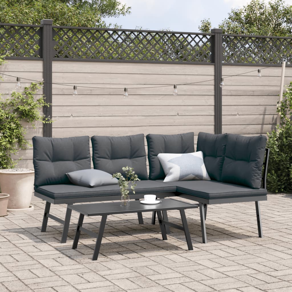 vidaXL Garden Benches with Cushions 2 pcs Black Powder-coated Steel