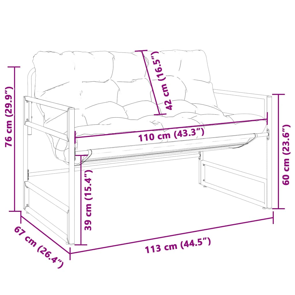 8721102642319_g_en_hd_7 vidaXL Garden Bench with Cushion Taupe 113 cm Steel - Image 9