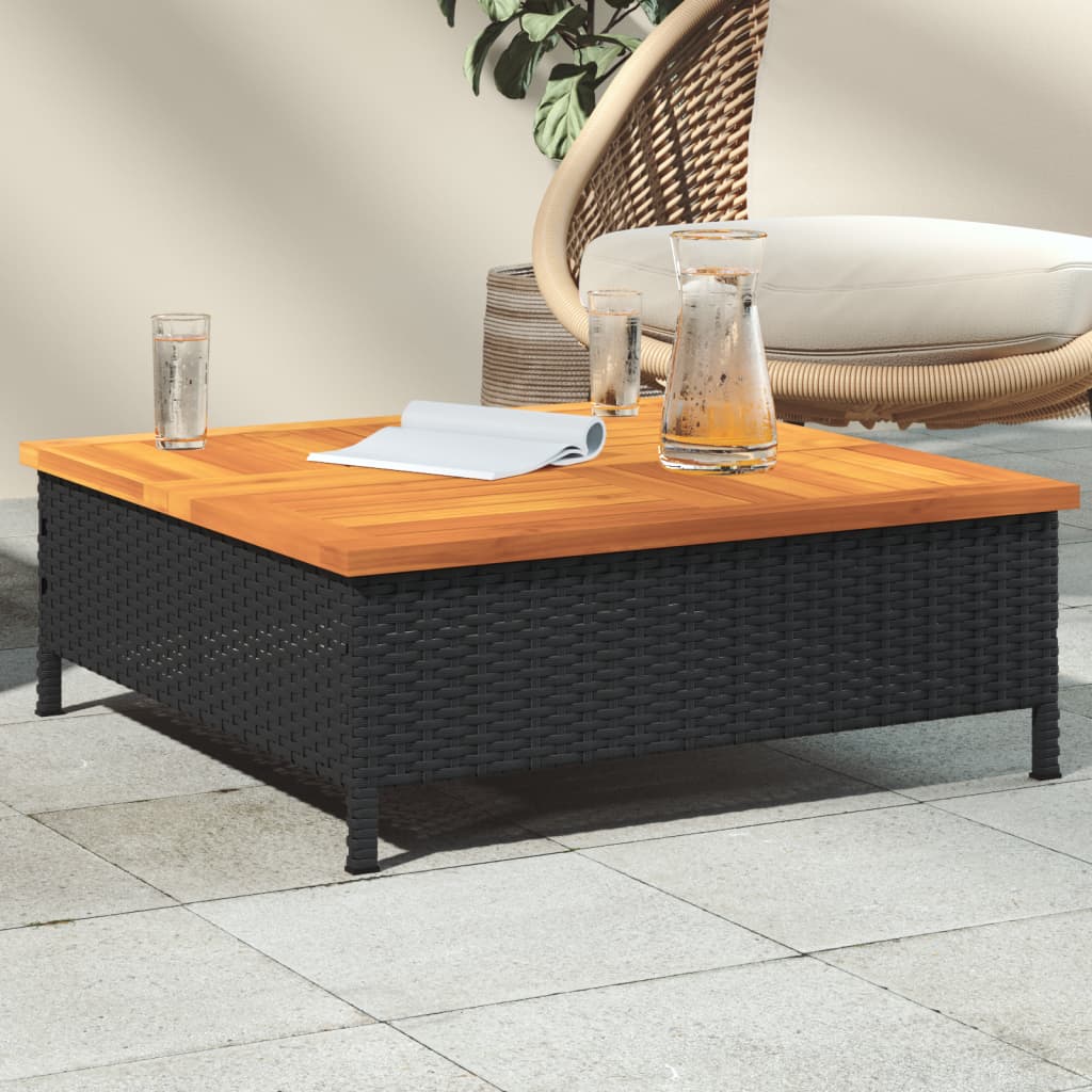 vidaXL Garden Table Black 70x70x25  cm Rattan and Acacia Wood