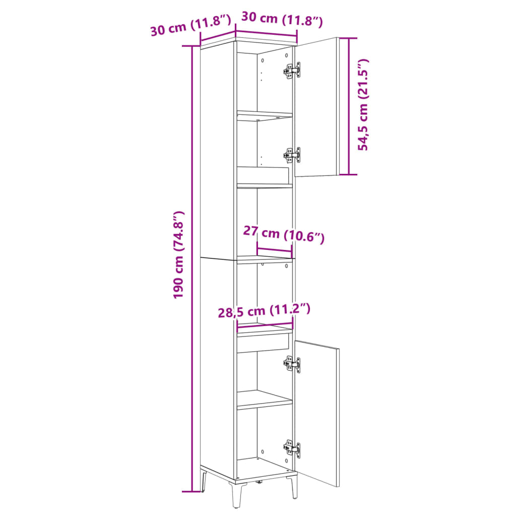 8721102643606_g_en_hd_7 vidaXL Bathroom Cabinet Sonoma Oak 30x30x190 cm Engineered Wood - Image 9