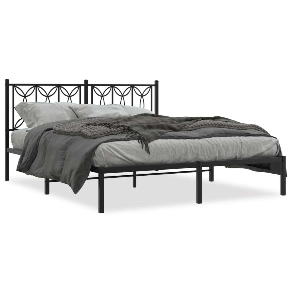 8721102643934_a_en_hd_1 vidaXL Metal Bed Frame without Mattress with Headboard Black 150x200 cm - Image 2