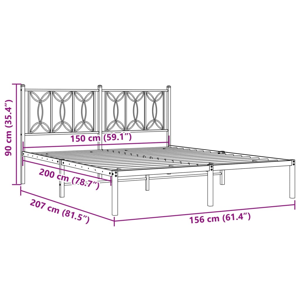 8721102643934_g_en_hd_6 vidaXL Metal Bed Frame without Mattress with Headboard Black 150x200 cm - Image 8