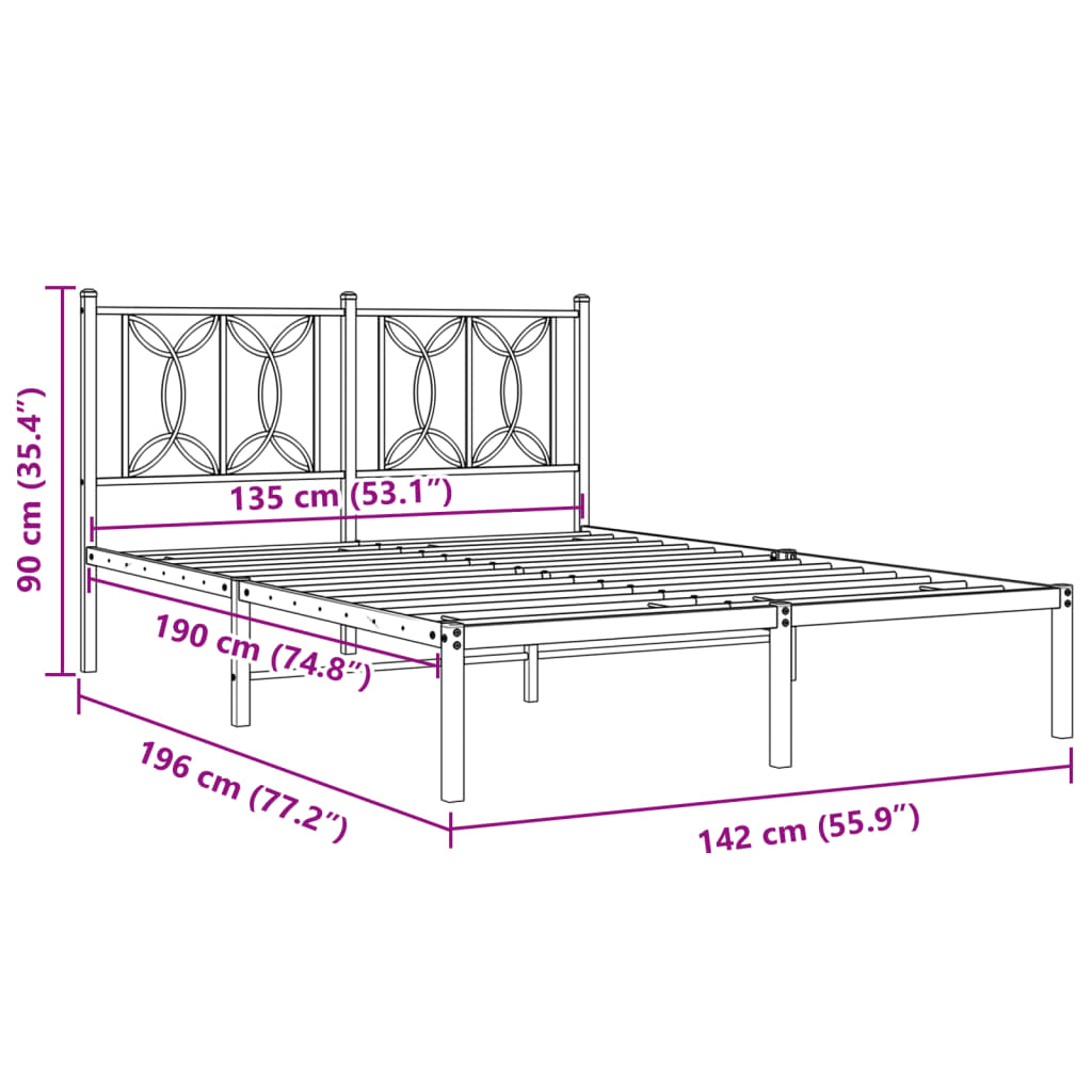 8721102644399_g_en_hd_6 vidaXL Metal Bed Frame without Mattress with Headboard White 135x190 cm - Image 8