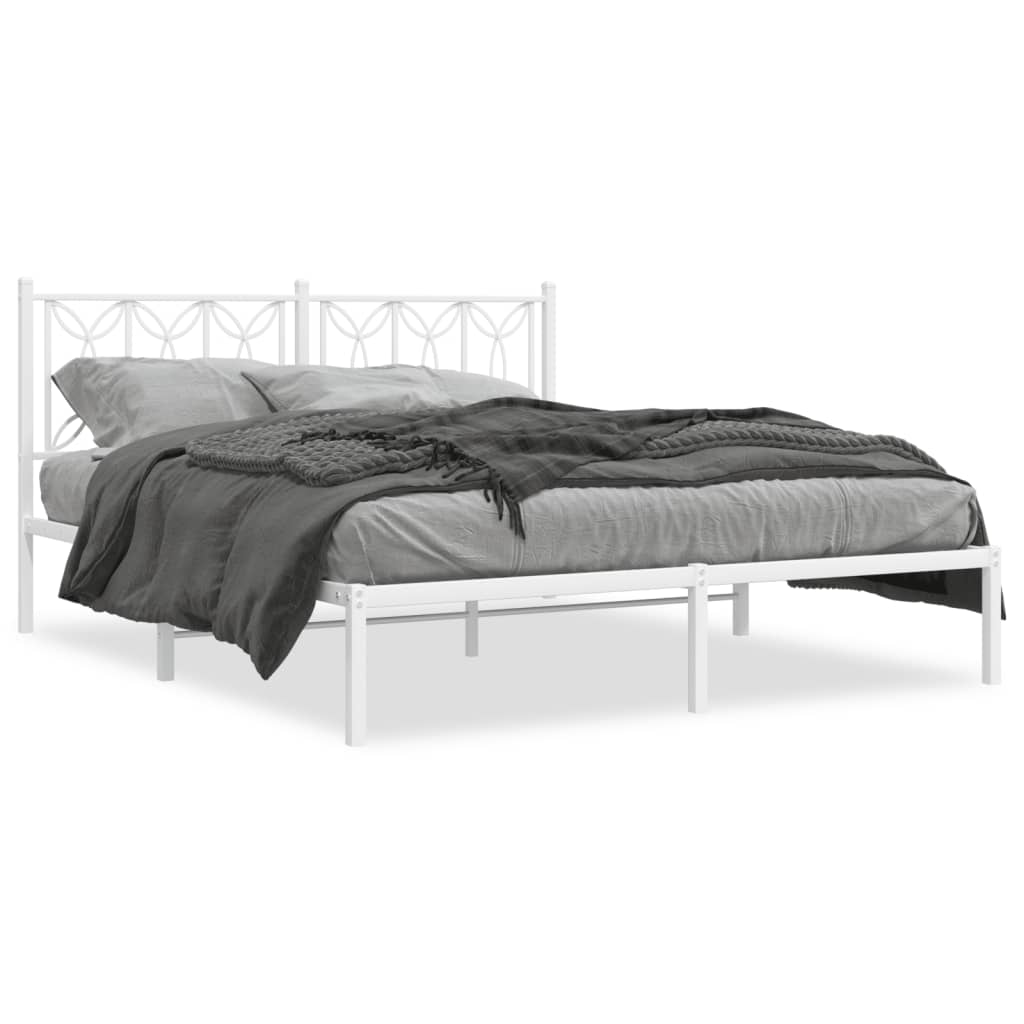 8721102644429_a_en_hd_1 vidaXL Metal Bed Frame without Mattress with Headboard White 150x200 cm - Image 2