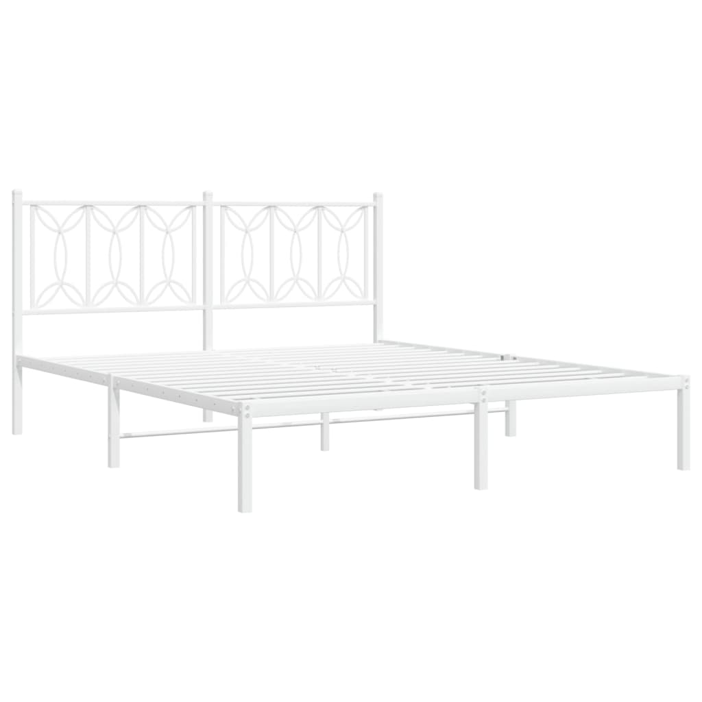 8721102644429_g_en_hd_1 vidaXL Metal Bed Frame without Mattress with Headboard White 150x200 cm - Image 3