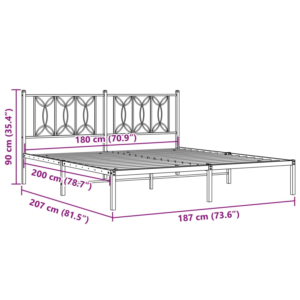 8721102644443_g_en_hd_6 vidaXL Metal Bed Frame without Mattress with Headboard White 183x203 cm King - Image 8