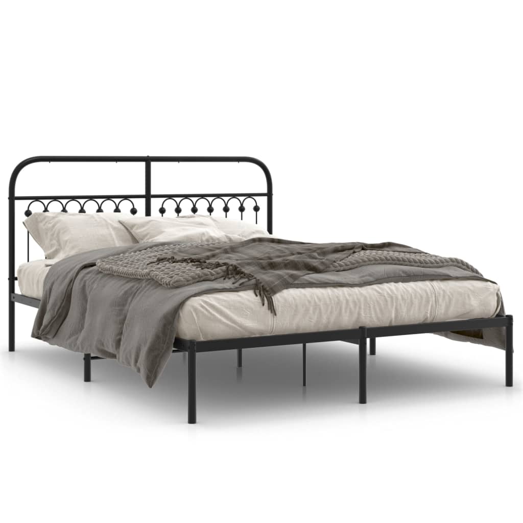8721102644917_a_en_hd_1 vidaXL Metal Bed Frame without Mattress with Headboard Black 150x200 cm - Image 2
