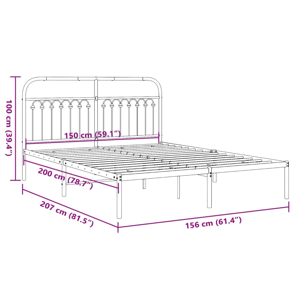 8721102644917_g_en_hd_6 vidaXL Metal Bed Frame without Mattress with Headboard Black 150x200 cm - Image 8
