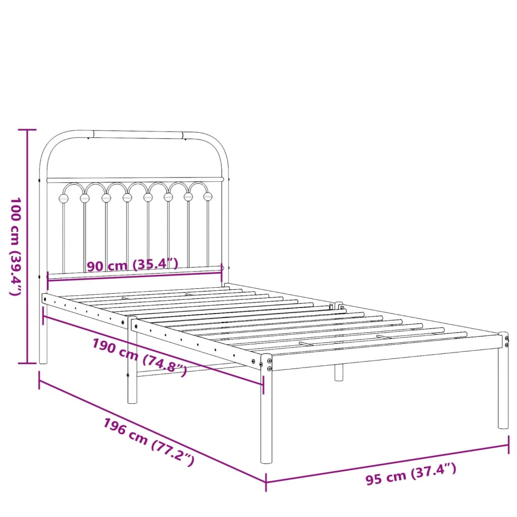 8721102645303_g_en_hd_6 vidaXL Metal Bed Frame without Mattress with Headboard White 90x190 cm - Image 8