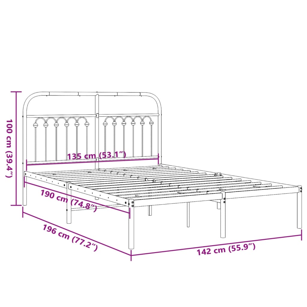8721102645372_g_en_hd_6 vidaXL Metal Bed Frame without Mattress with Headboard White 135x190 cm - Image 8