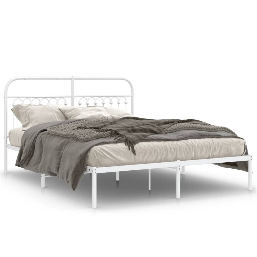 8721102645402_a_en_hd_1 vidaXL Metal Bed Frame without Mattress with Headboard White 150x200 cm - Image 2