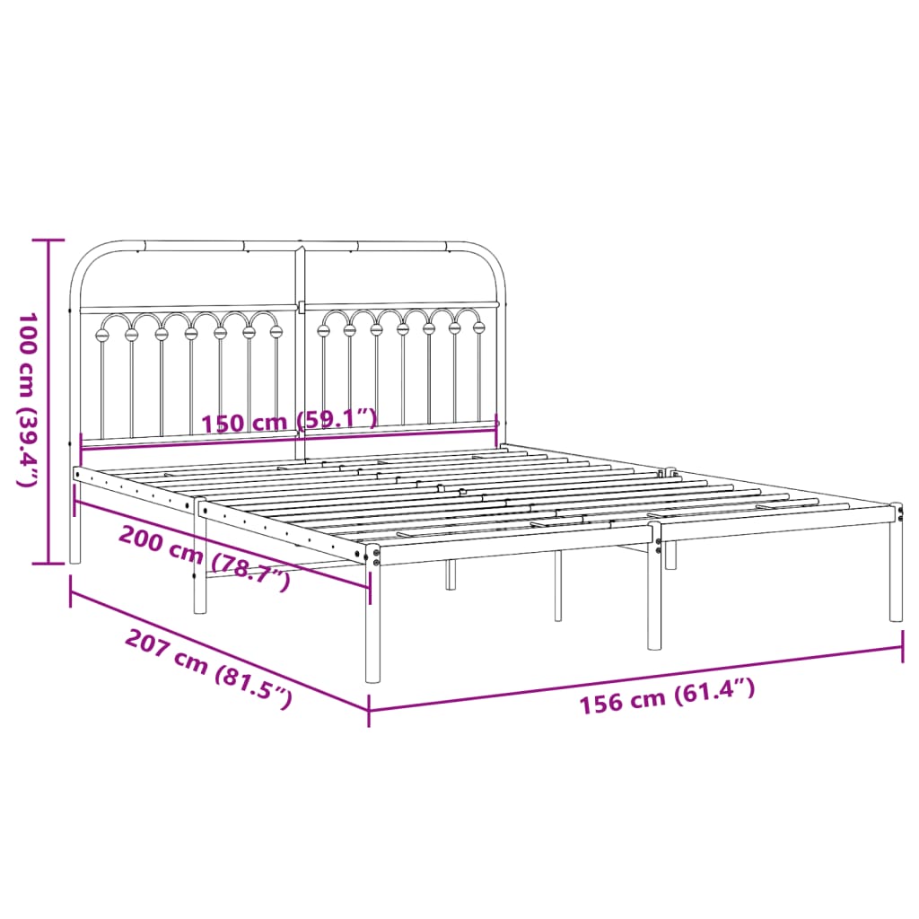 8721102645402_g_en_hd_6 vidaXL Metal Bed Frame without Mattress with Headboard White 150x200 cm - Image 8