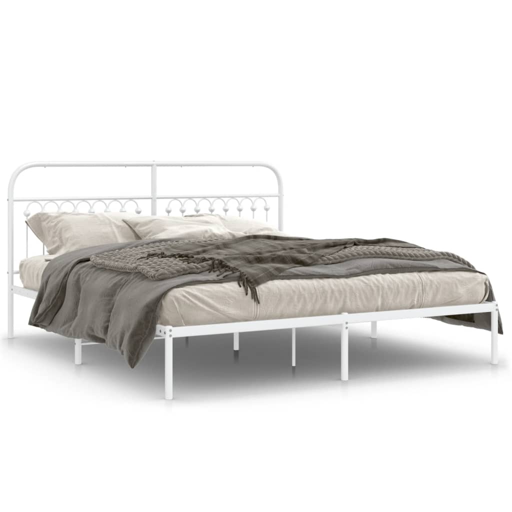 8721102645426_a_en_hd_1 vidaXL Metal Bed Frame without Mattress with Headboard White 183x203 cm King - Image 2