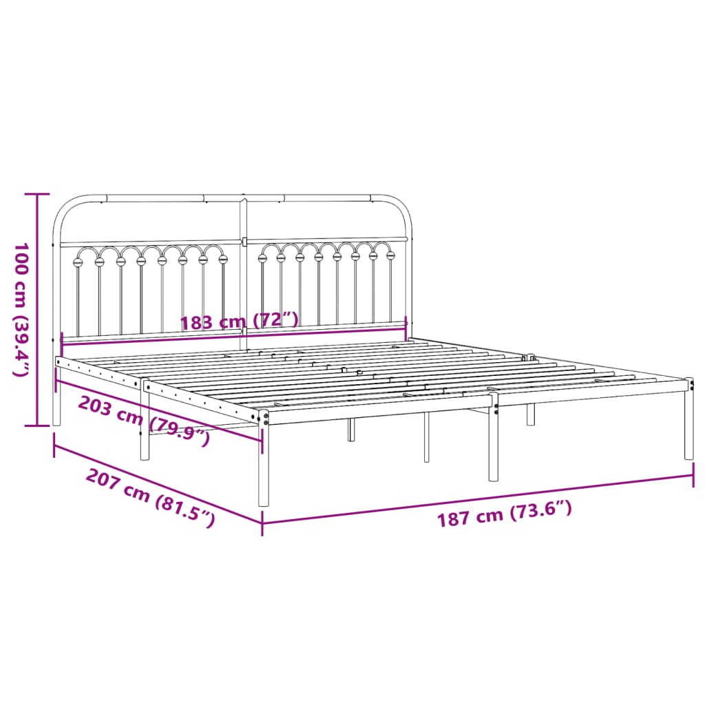 8721102645426_g_en_hd_6 vidaXL Metal Bed Frame without Mattress with Headboard White 183x203 cm King - Image 8
