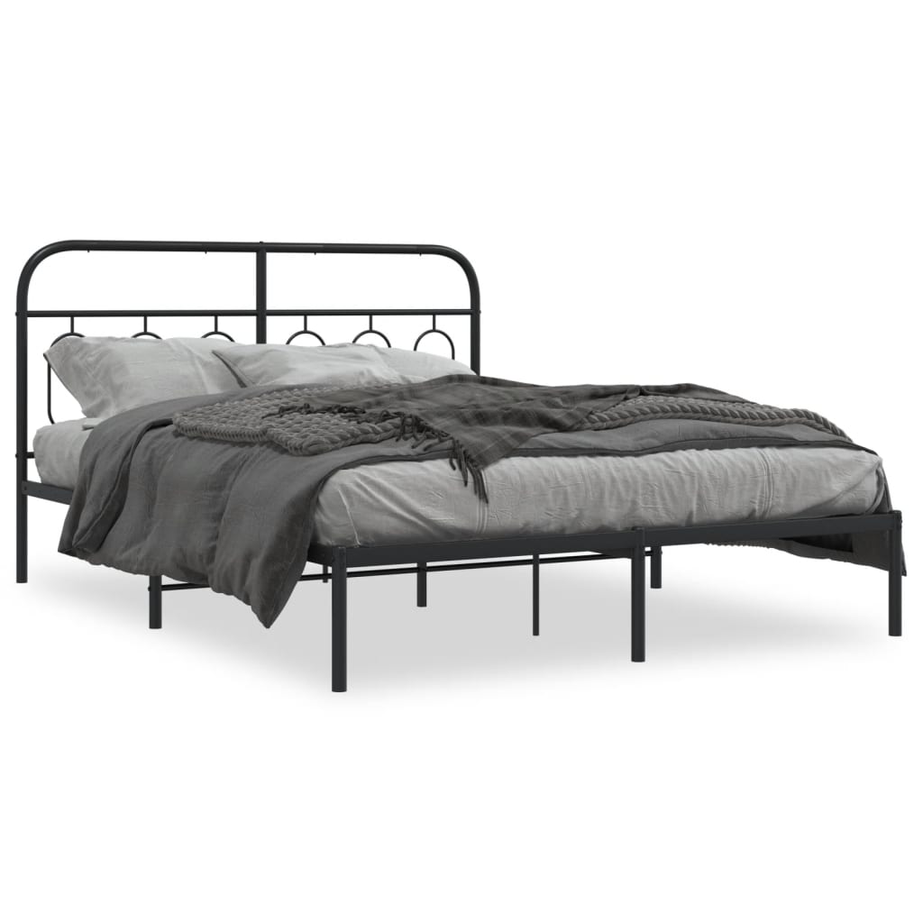 8721102645891_a_en_hd_1 vidaXL Metal Bed Frame without Mattress with Headboard Black 150x200 cm - Image 2