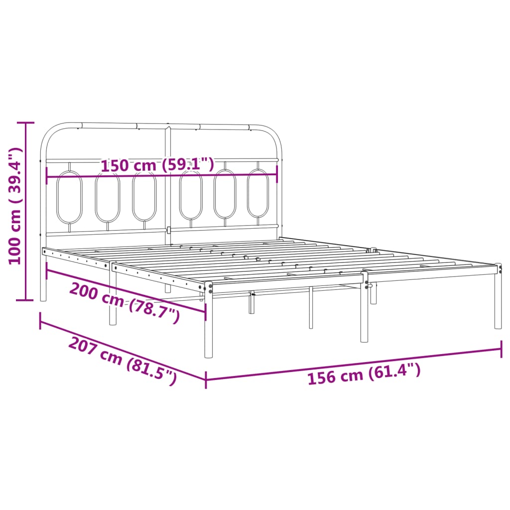 8721102645891_g_en_hd_6 vidaXL Metal Bed Frame without Mattress with Headboard Black 150x200 cm - Image 8