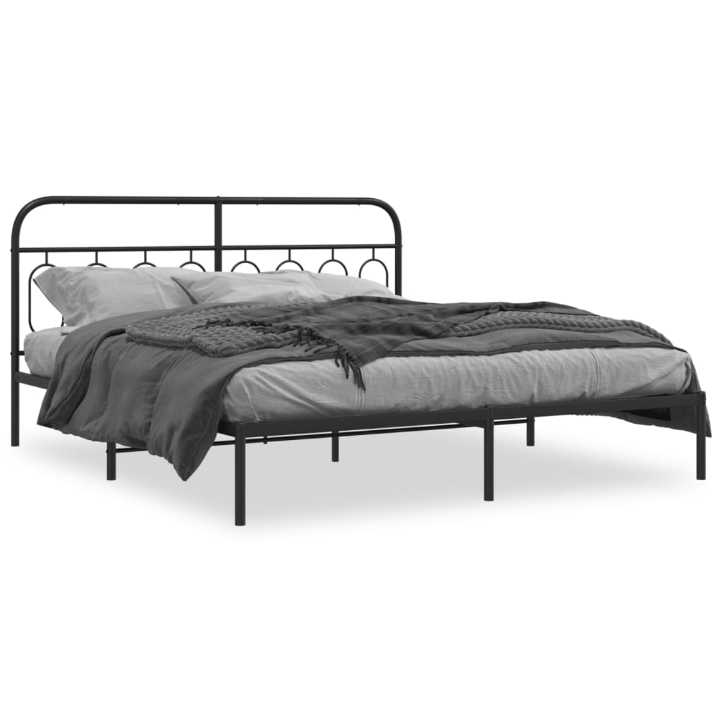 8721102645914_a_en_hd_1 vidaXL Metal Bed Frame without Mattress with Headboard Black 183x203 cm King - Image 2